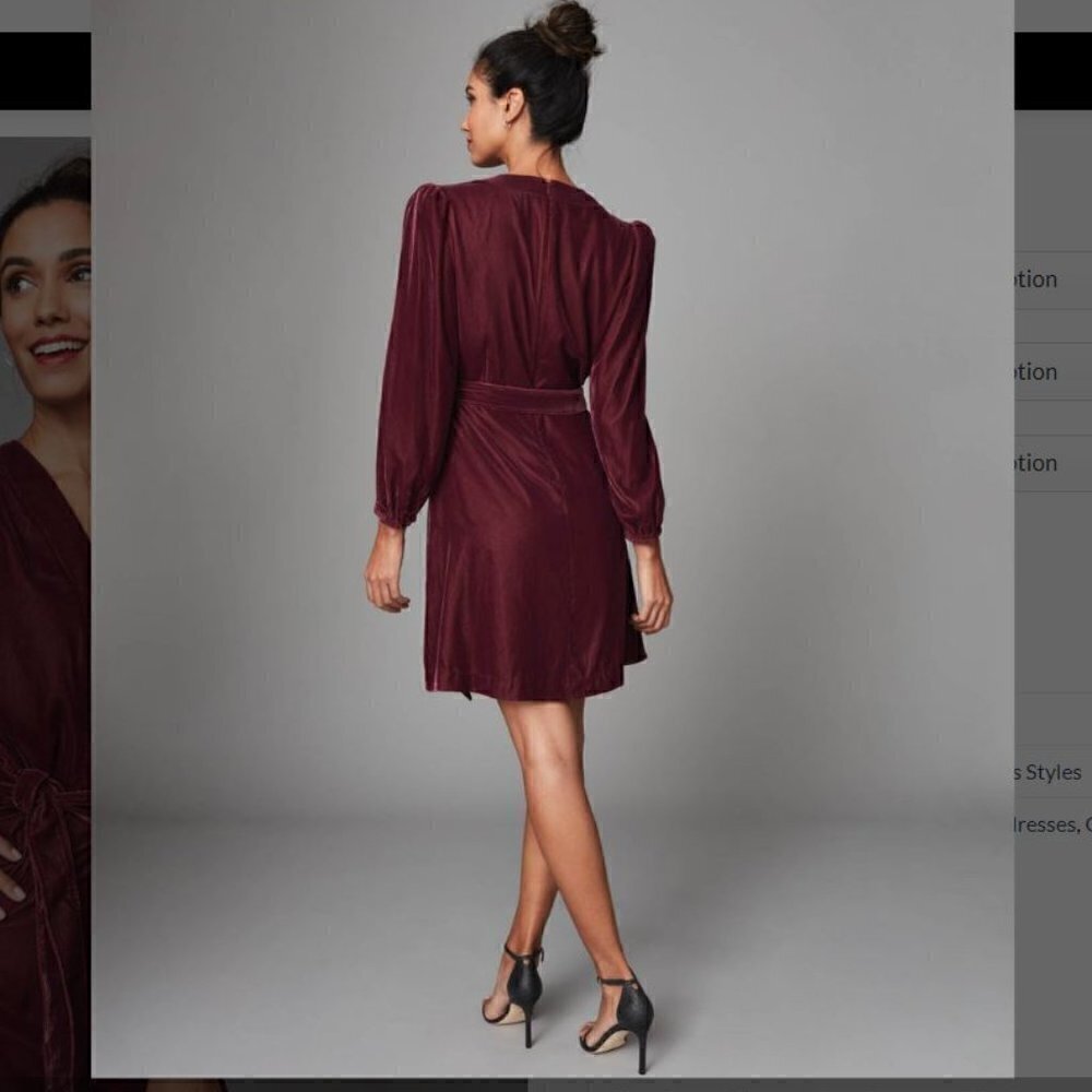 Untuckit Belted Velvet Mickie Dress Red Wine Womens Large